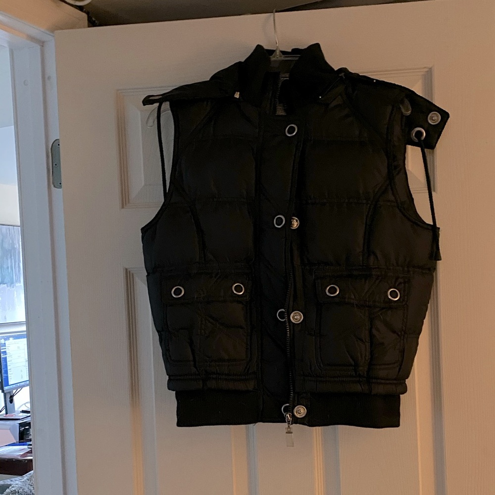 Fur lined black puffer vest